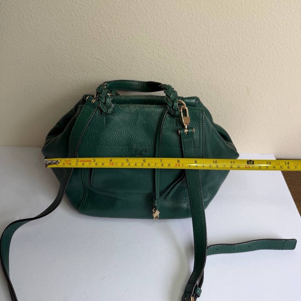 Tory Burch Half Moon Satchel in Green Pebbled Leather - Picture 2 of 13